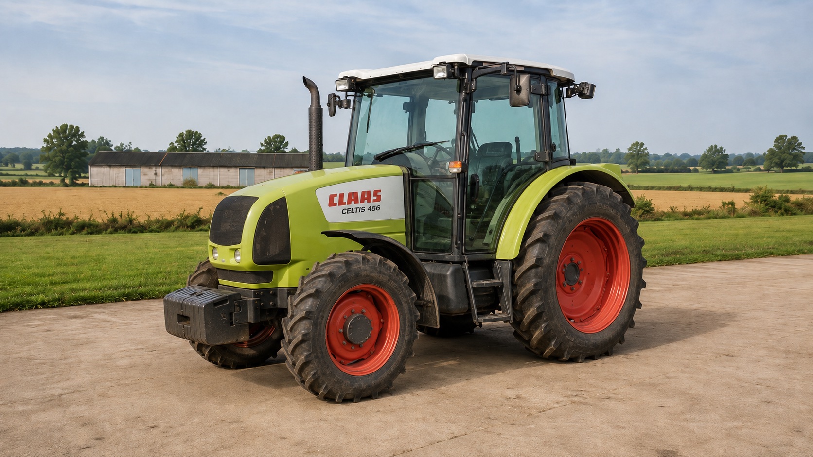 Tracteur CLAAS CELTIS 456 présenté dans un environnement agricole