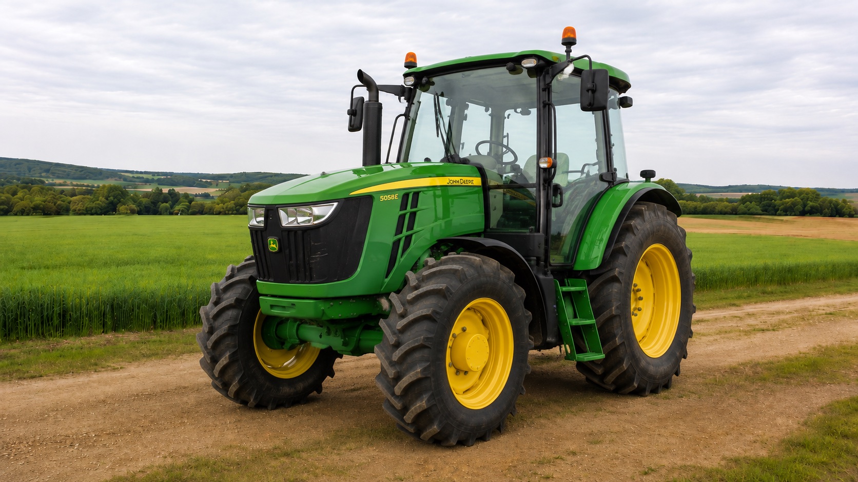 Tracteur John Deere 5058E présenté dans un environnement agricole
