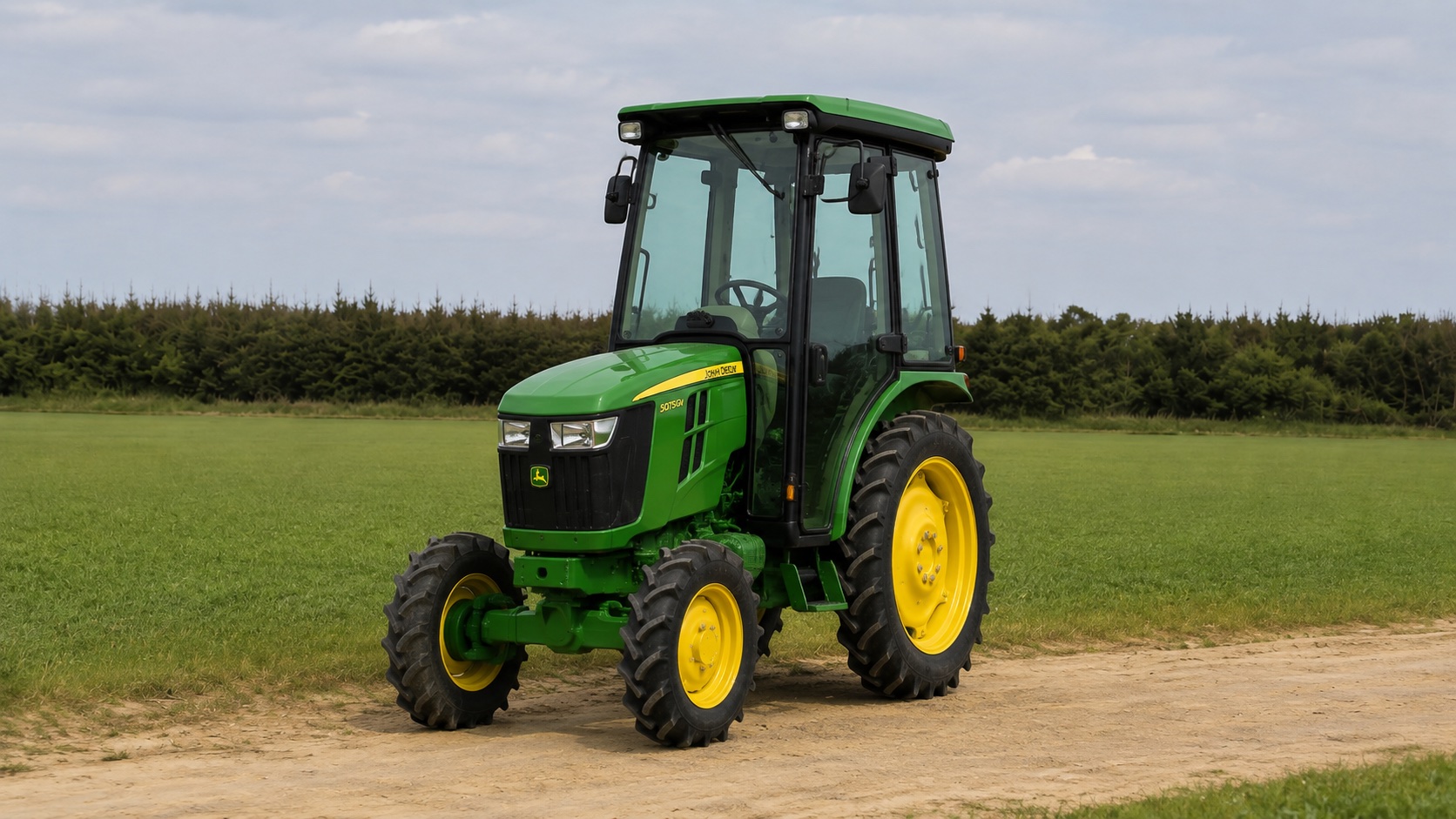 Tracteur John Deere 5075GV présenté dans un environnement agricole