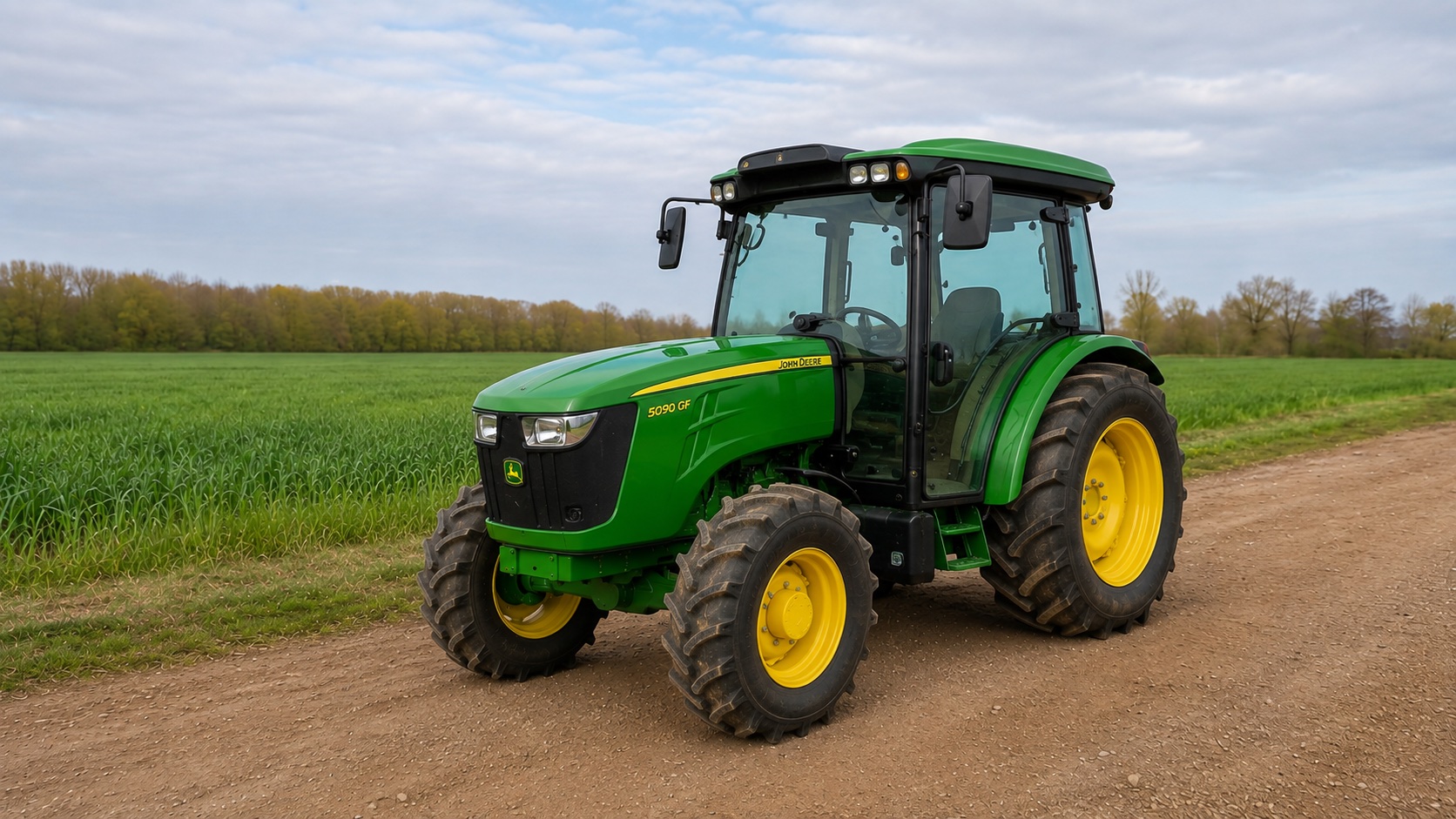Tracteur John Deere 5090GF présenté dans un environnement agricole