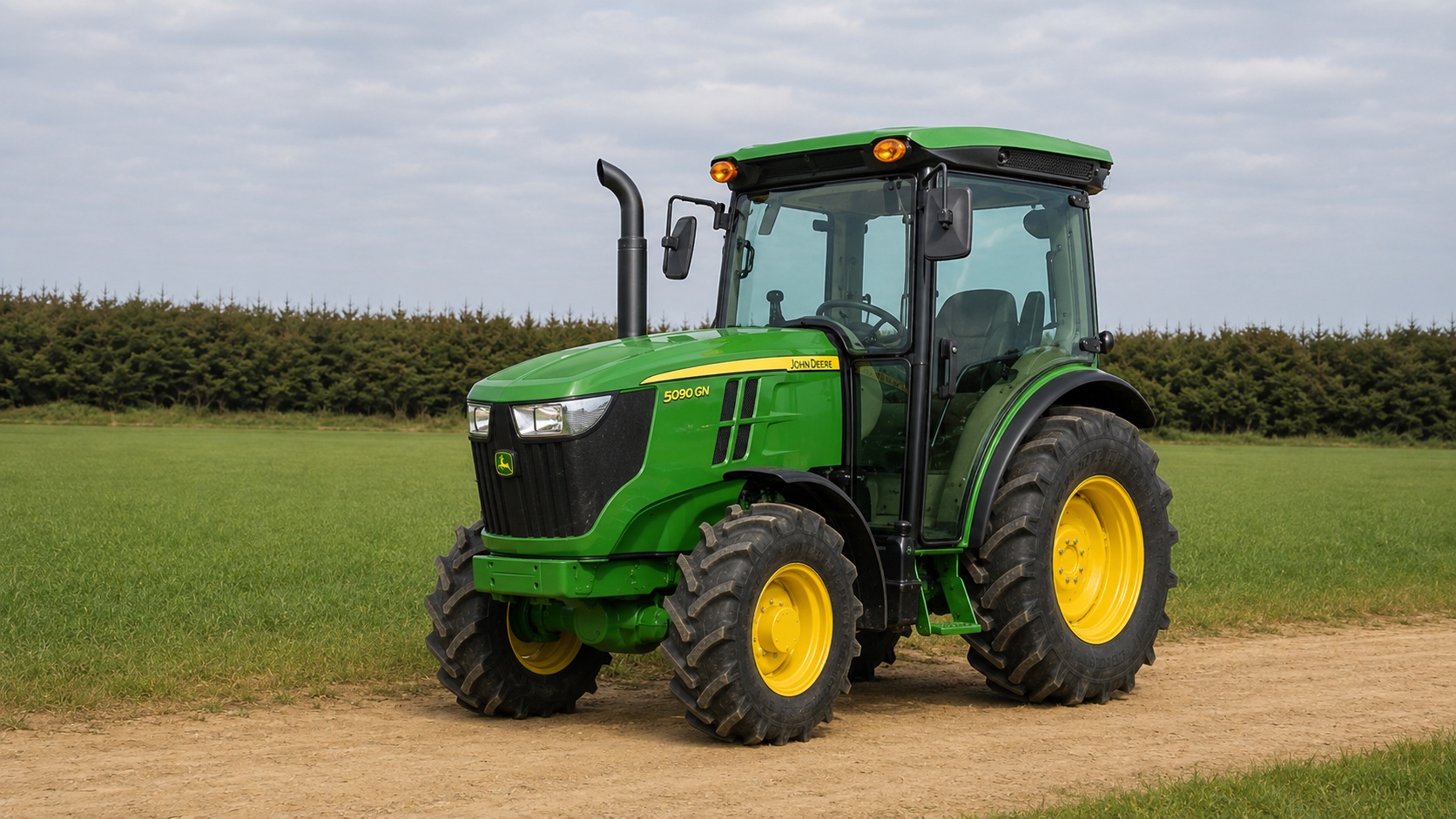 Tracteur John Deere 5090GN présenté dans un environnement agricole