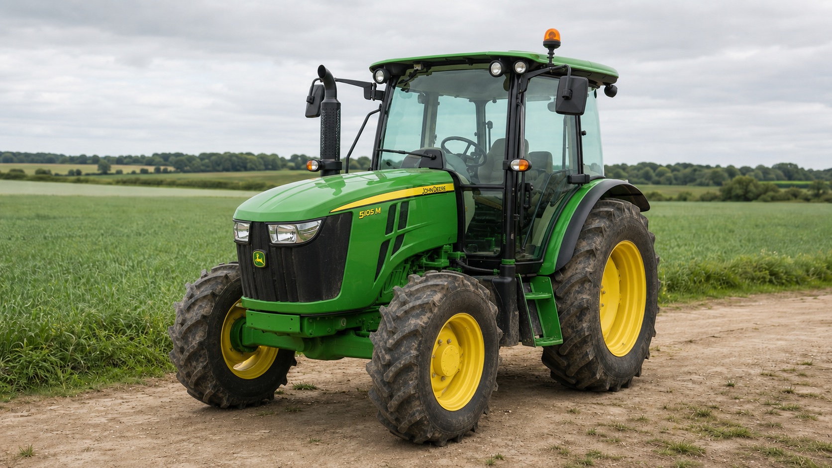 Tracteur John Deere 5105 présenté dans un environnement agricole