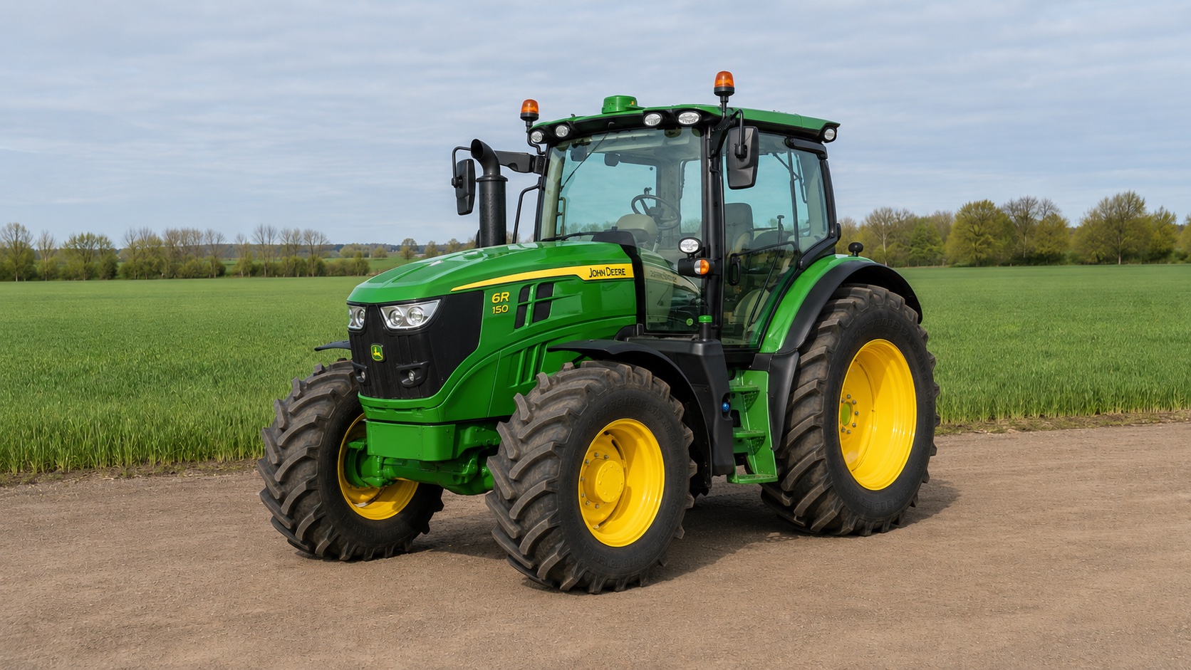 Tracteur John Deere 6R 150 au travail dans une parcelle