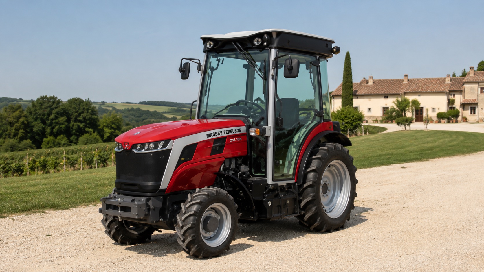 Tracteur Massey Ferguson 3VL.105 présenté dans un environnement agricole