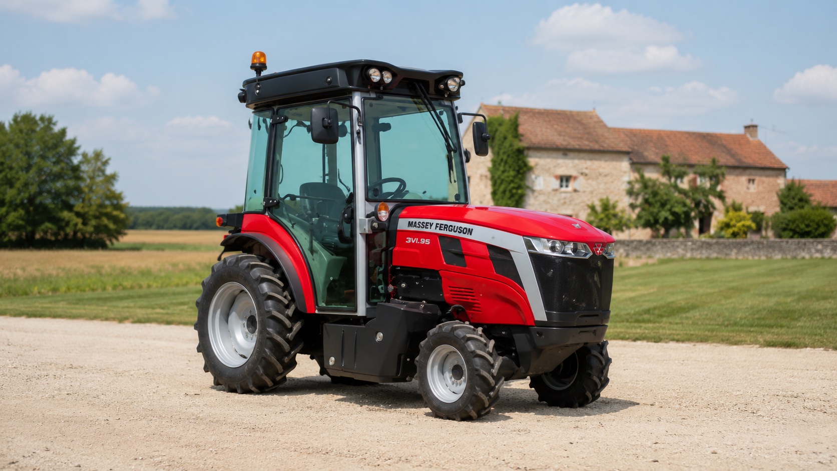 Tracteur Massey Ferguson 3VL.95 présenté dans un environnement agricole