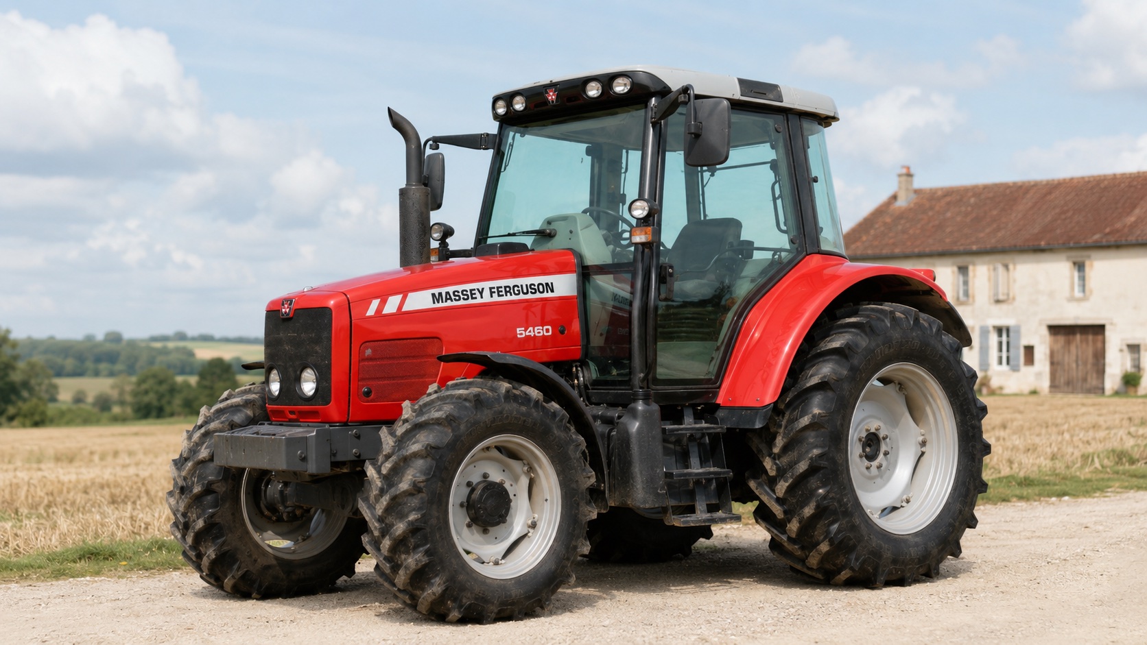 Tracteur Massey Ferguson 5460 présenté dans un environnement agricole