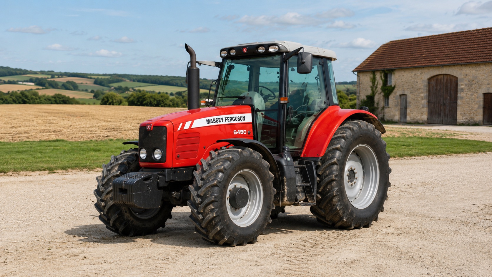 Tracteur Massey Ferguson 6480 présenté dans un environnement agricole