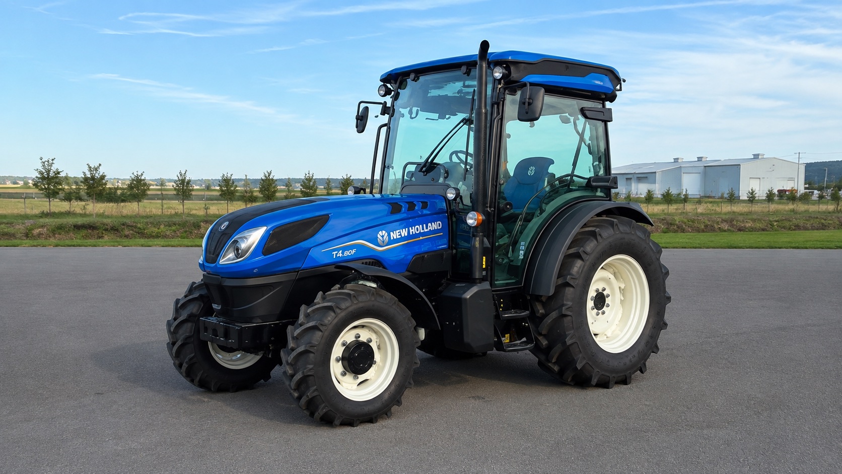 Tracteur New Holland T4.80F présenté dans un environnement agricole