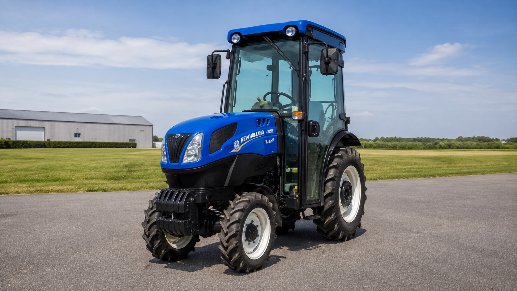 Tracteur New Holland T4.90V présenté dans un environnement agricole