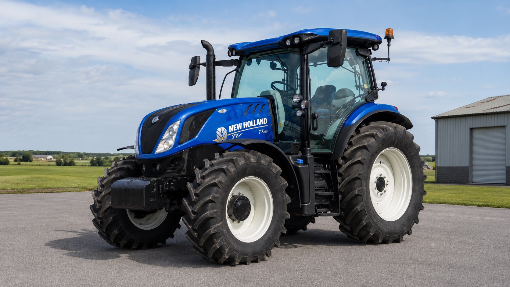 Tracteur New Holland T7.190 présenté dans un environnement agricole