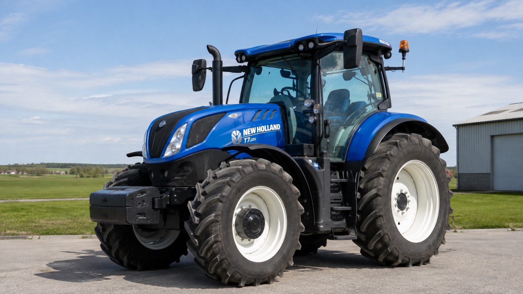 Tracteur New Holland T7.225 présenté dans un environnement agricole