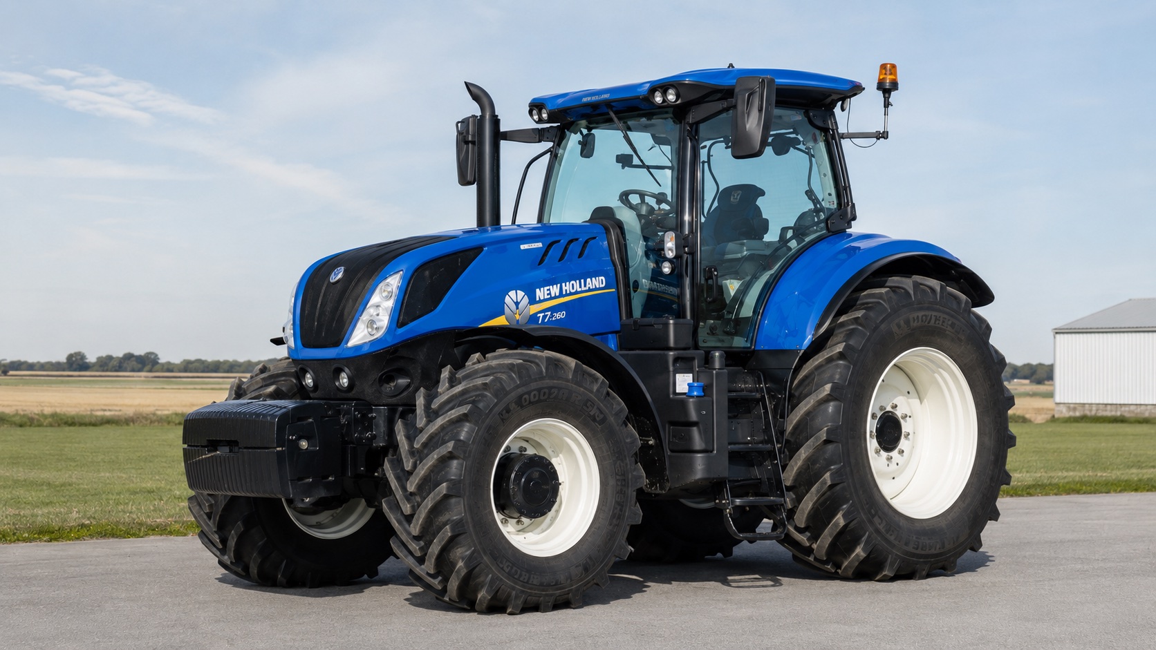 Tracteur New Holland T7.260 présenté dans un environnement agricole
