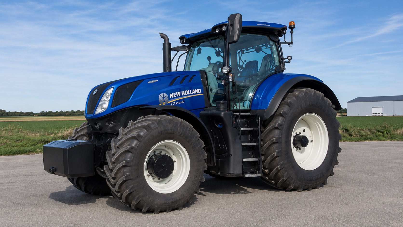 Tracteur New Holland T7.315 HD présenté dans un environnement agricole