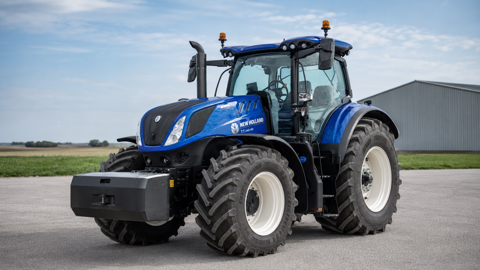 Tracteur New Holland T7.340 HD présenté dans un environnement agricole
