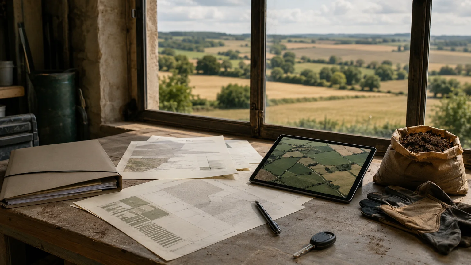 Documents, carte et tablette utilisés pour remettre une information agricole en contexte