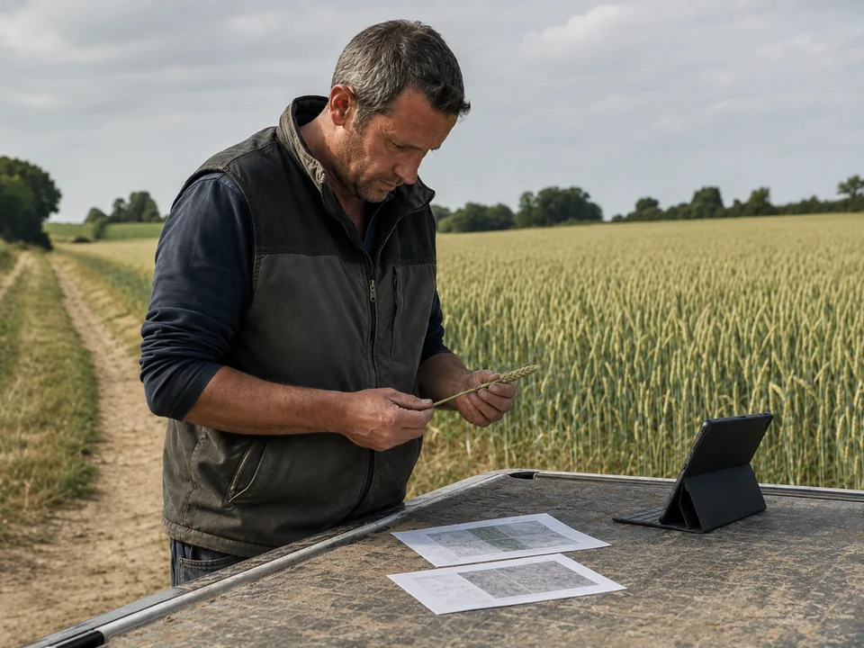Agriculteur consultant un nombre limité de sources liées à une parcelle.
