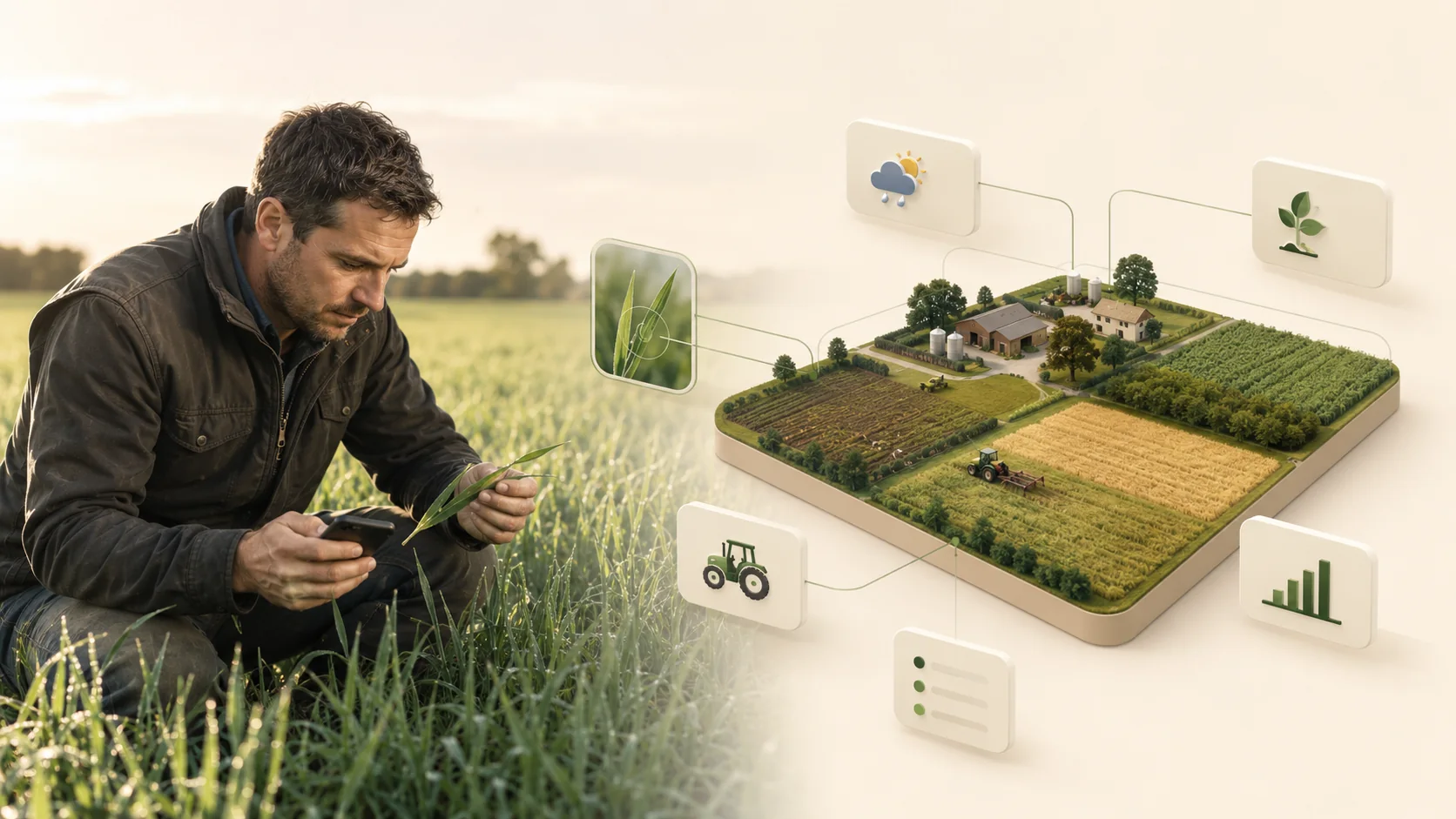 Agriculteur et modules SILLOVA reliés autour d’une même exploitation
